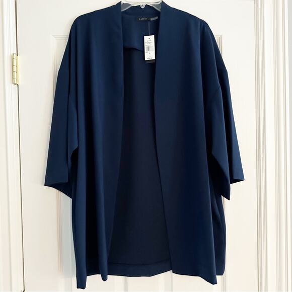 Natori Solid Blue Crepe Kimono Blazer Open Front Topper NWT Oversized LARGE - Picture 4 of 14